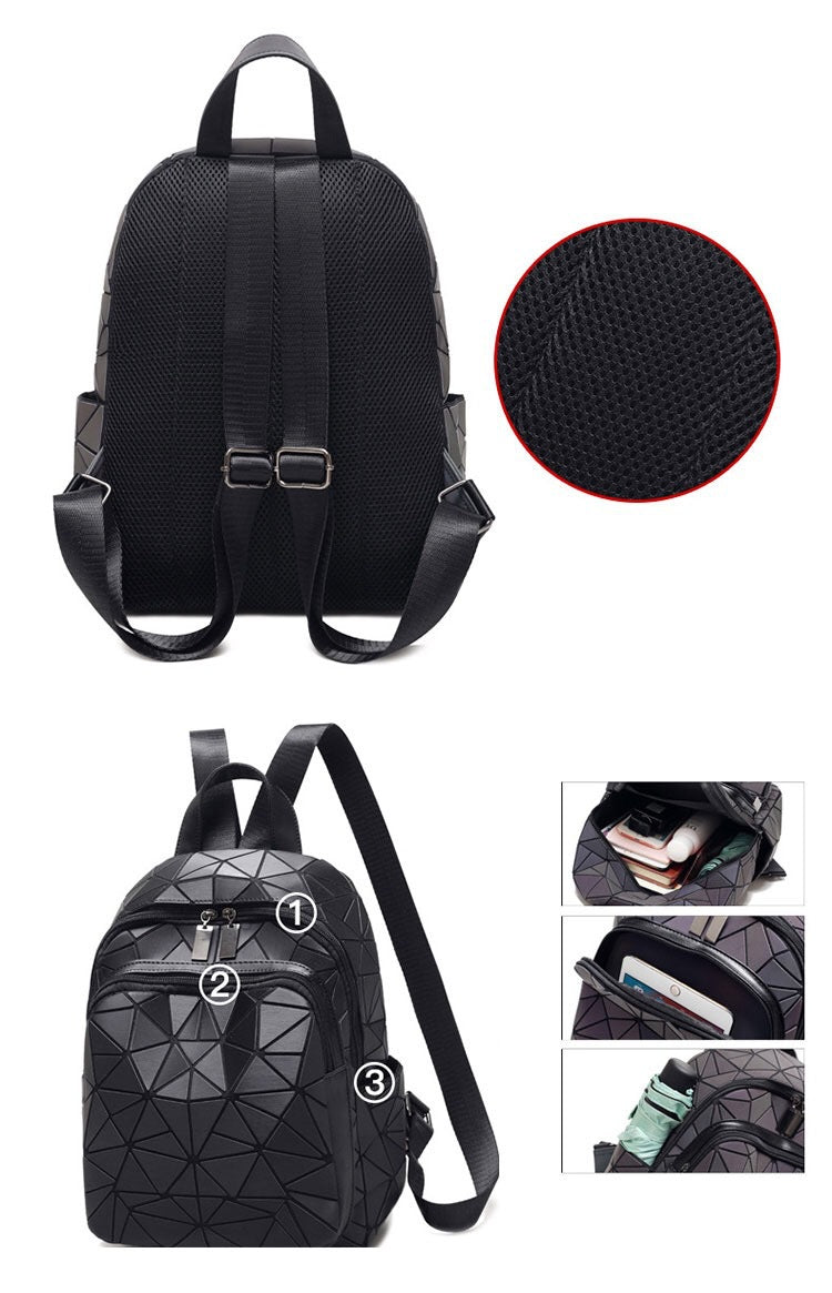 Women's Laser Rhombic Geometry Schoolbag